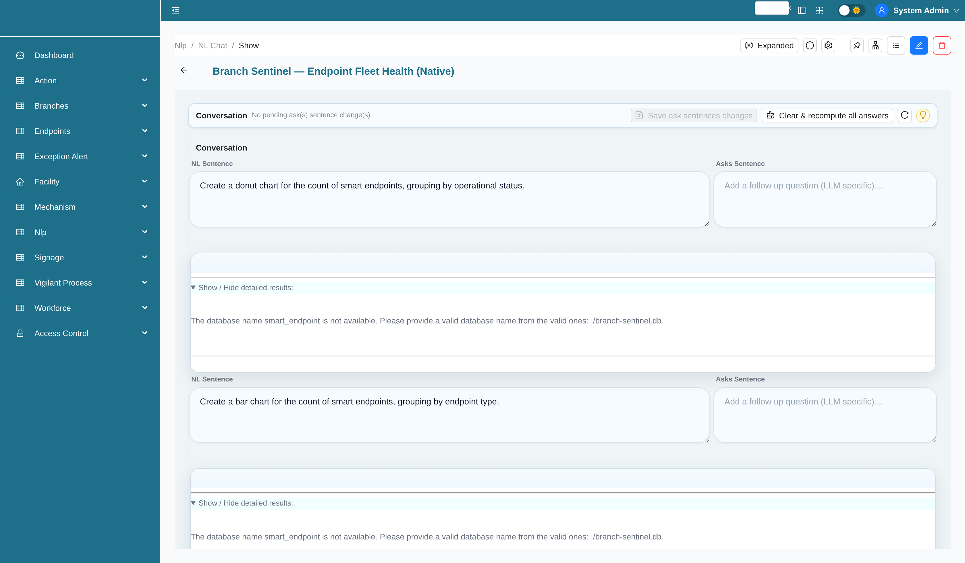 Endpoint fleet health analytics chart generated by NL query
