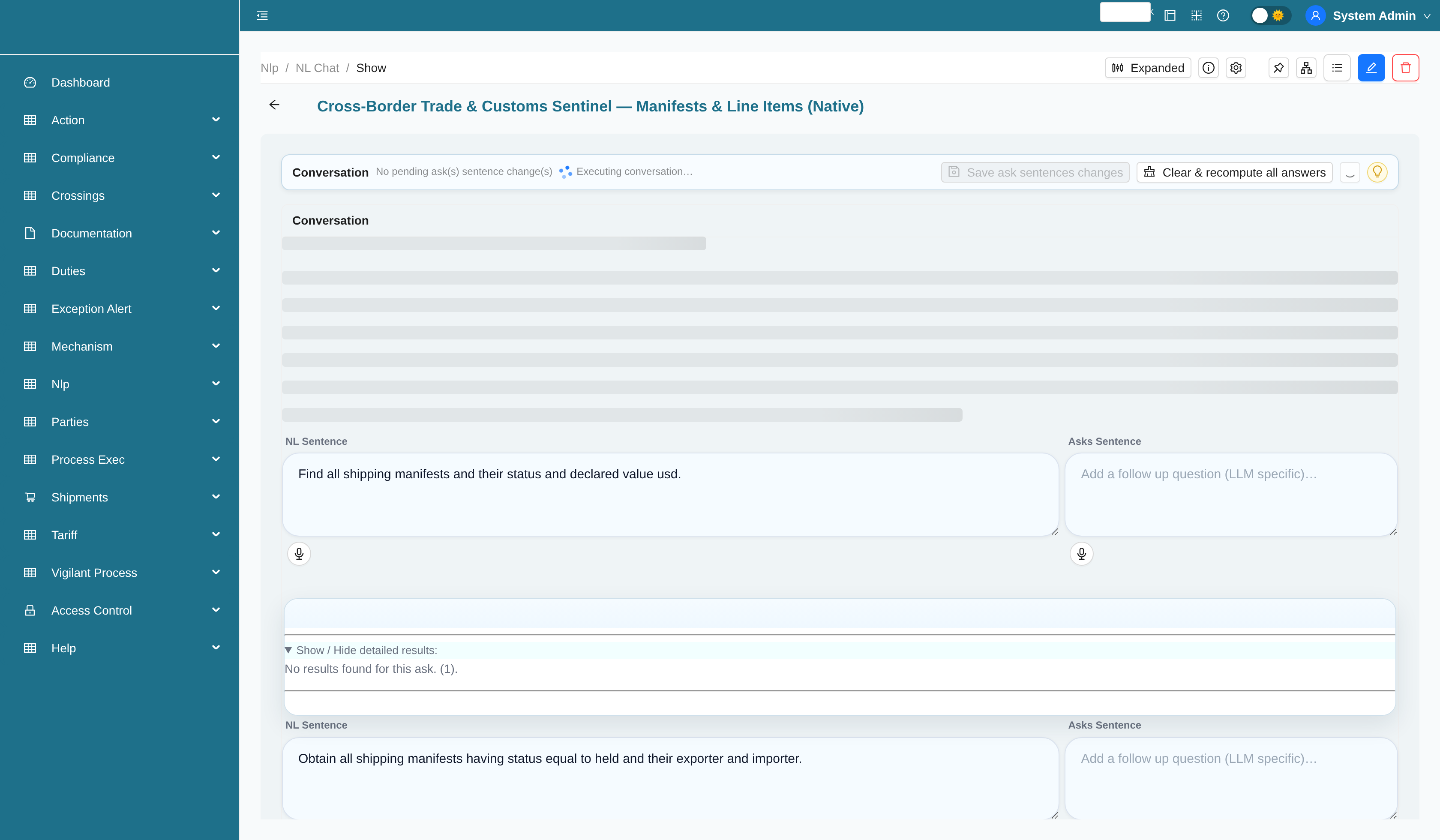 Manifests and line items analytics chart generated by NL query