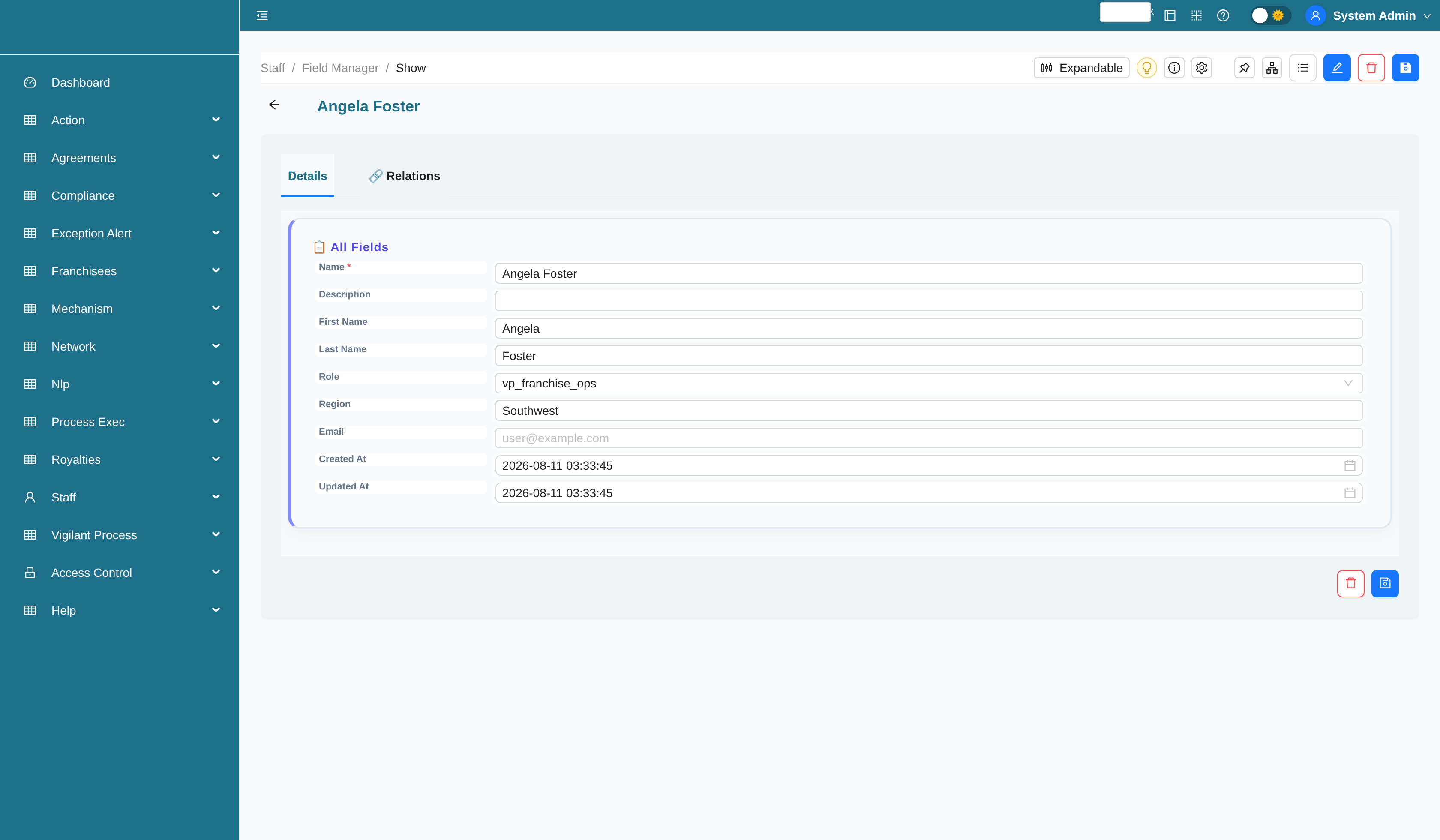 Field manager gallery-view record