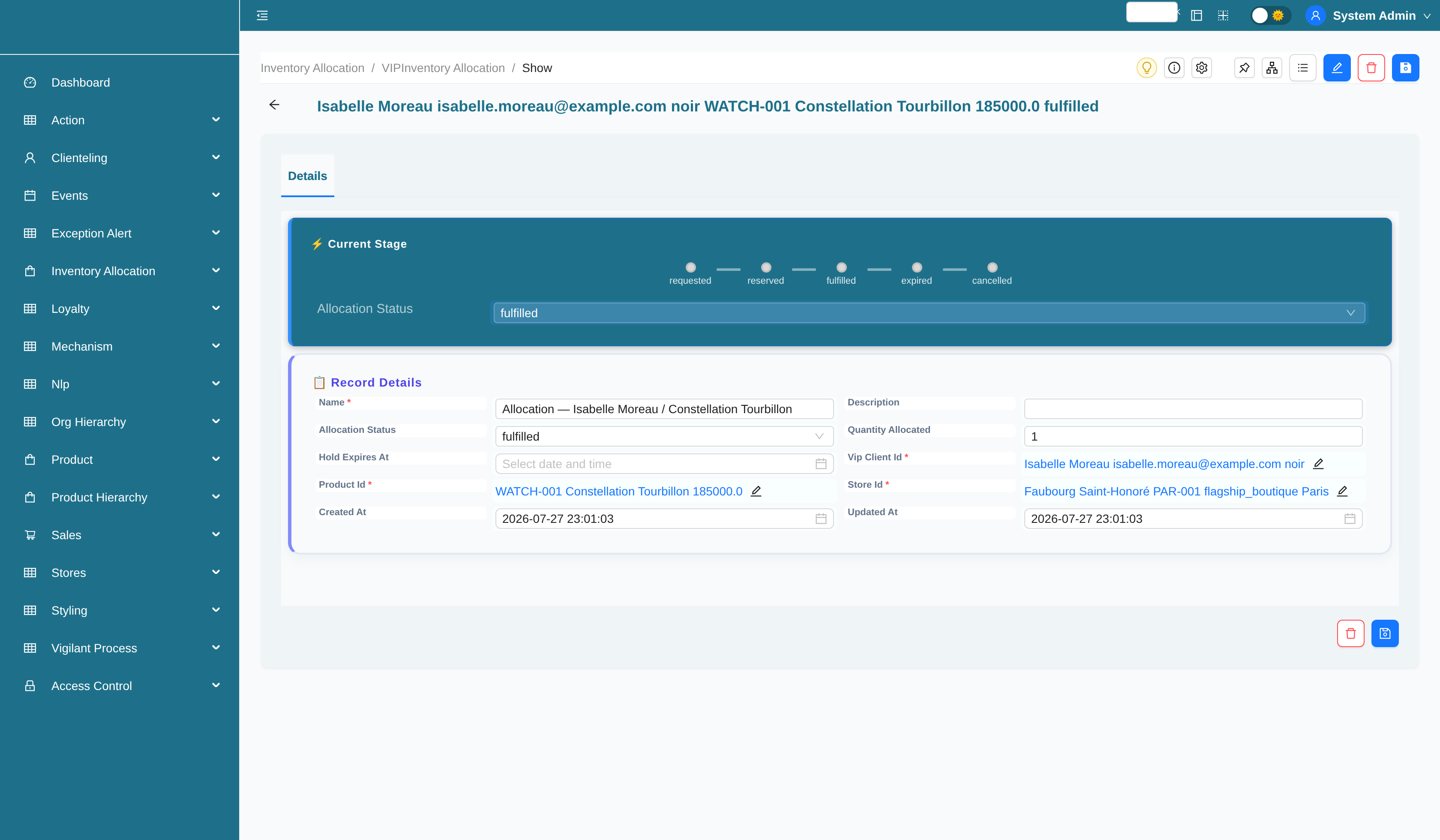 VIP inventory allocation with status workflow
